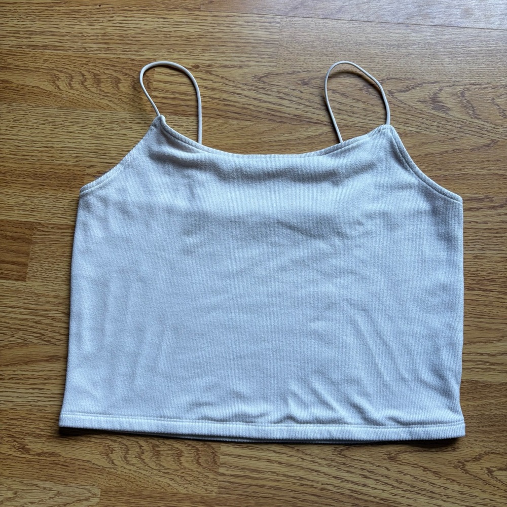 American Eagle Cream Spaghetti Strap Crop Tank Top Lounge Neutral Layering Sz L